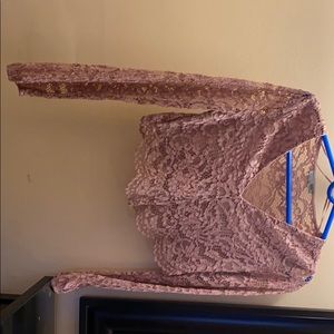 Zara, pink lace crop top, long sleeves, size M